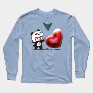 KS Kawai Character Panda Boy And Mr. Bird V1.2. Long Sleeve T-Shirt